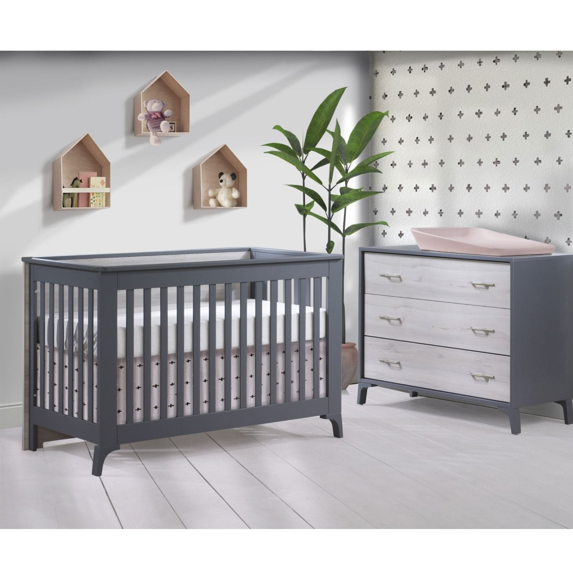 Tulip Metro Convertible Crib and 3 Drawer Dresser XL Set